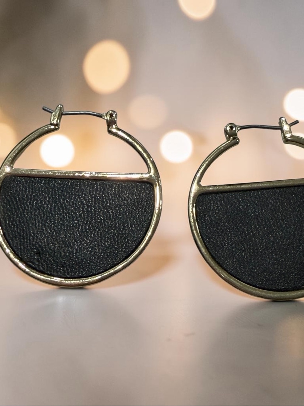 Gold Hoop Earrings with Black Inset